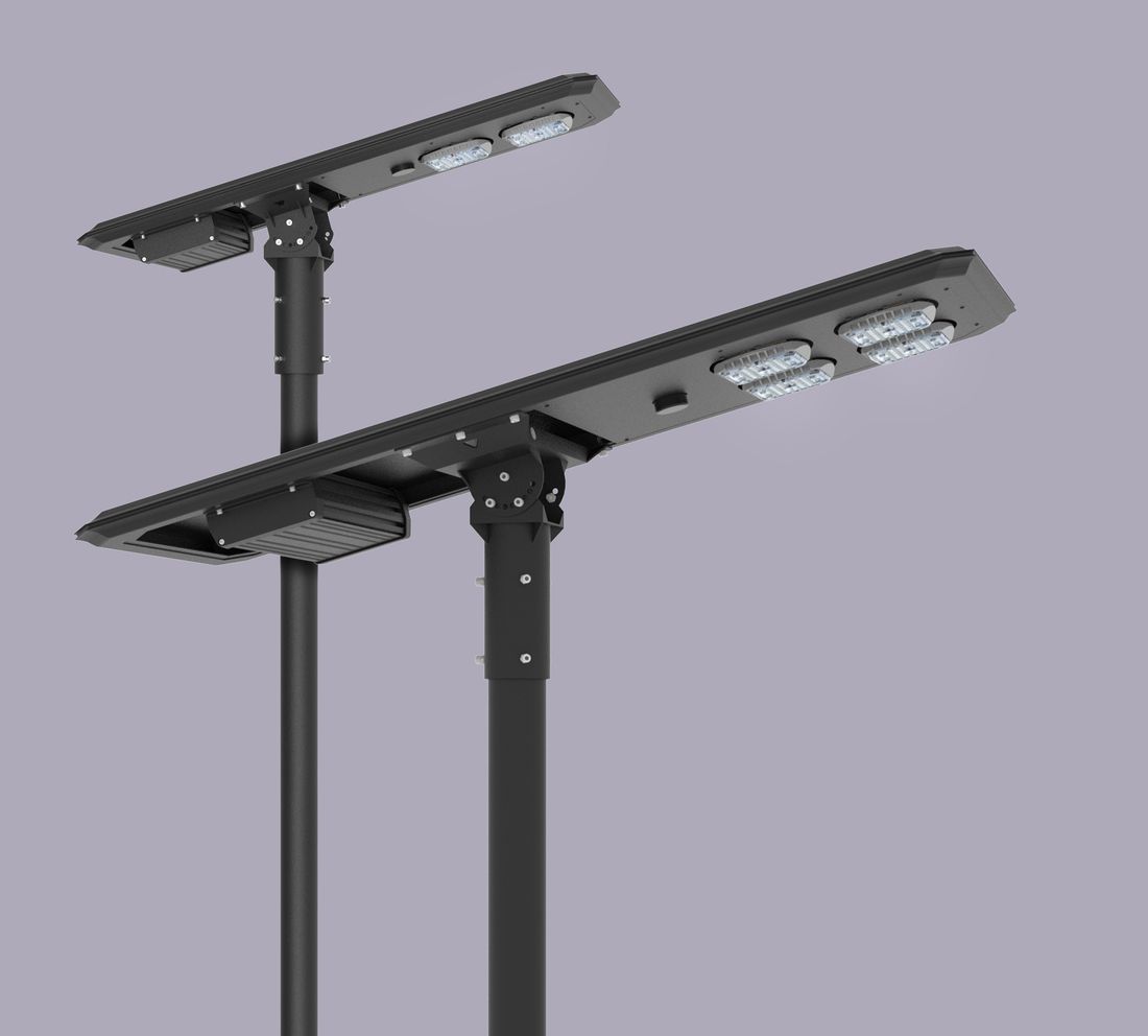 Lampadaires solaires tout-en-un Solux AOS Pro, panneau photovoltaïque intégré au-dessus du bloc LED